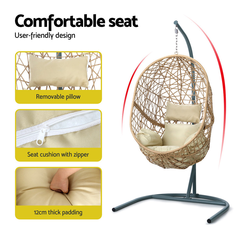 Sorrento Premium Swing Egg Chair With Stand - Cream